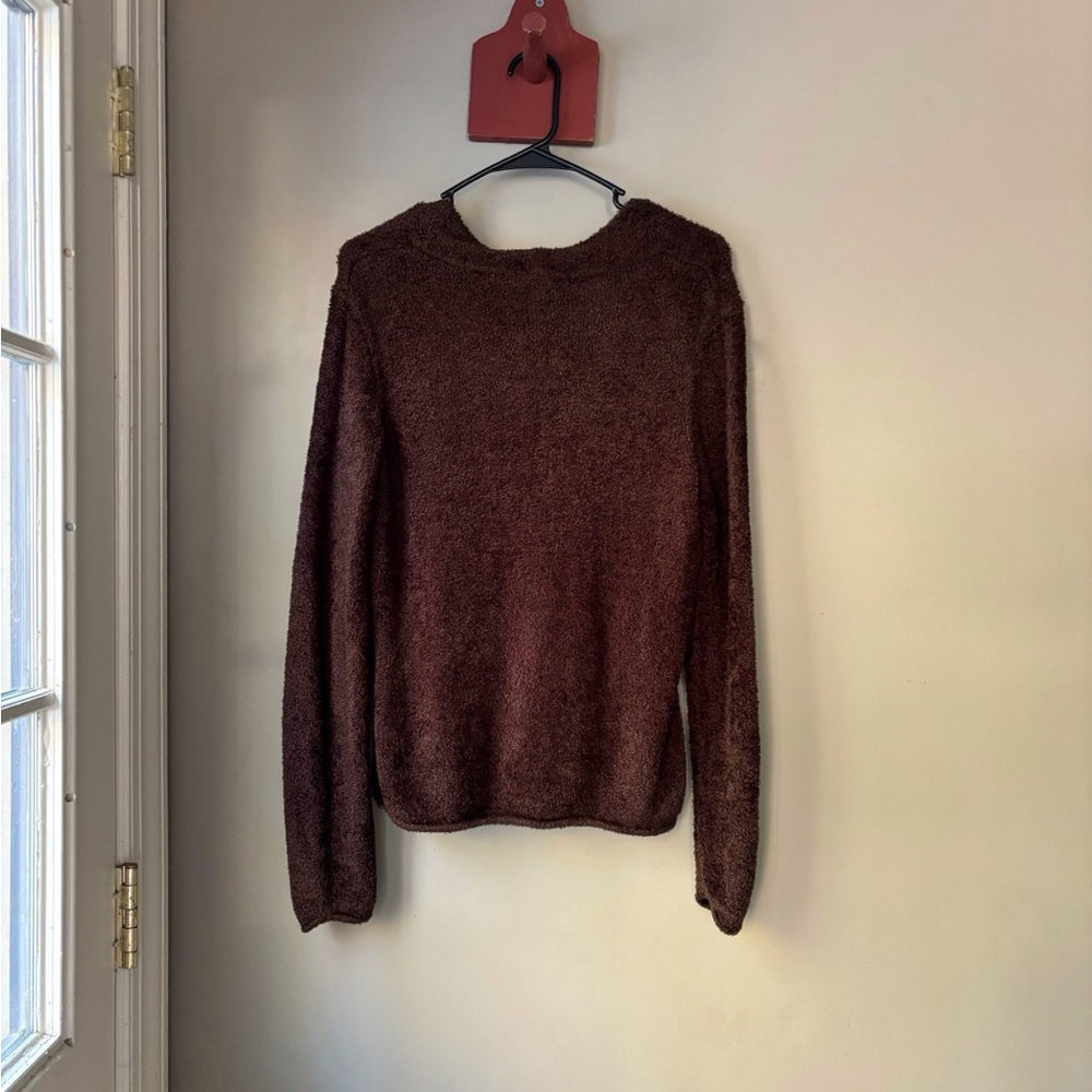 Croft & Barrow Chocolate Brown Fuzzy V-Neck Sweater M - Picture 3 of 5